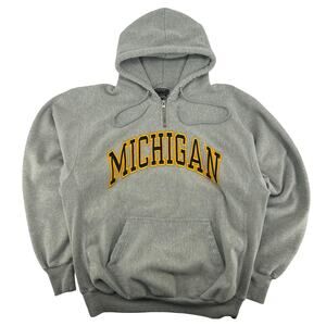 VTG Men's Michigan Wolverines Steve & Barry's Reverse Weave 1/4 Zip Hoodie sz L